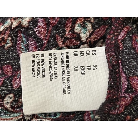 American Eagle Size XS Burgundy Floral Print Bell Sleeve Boho Dress - Picture 11 of 11